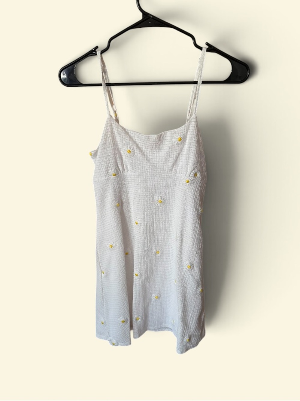 Altar'd State White Mini Dress with Yellow Daisy Embroidery